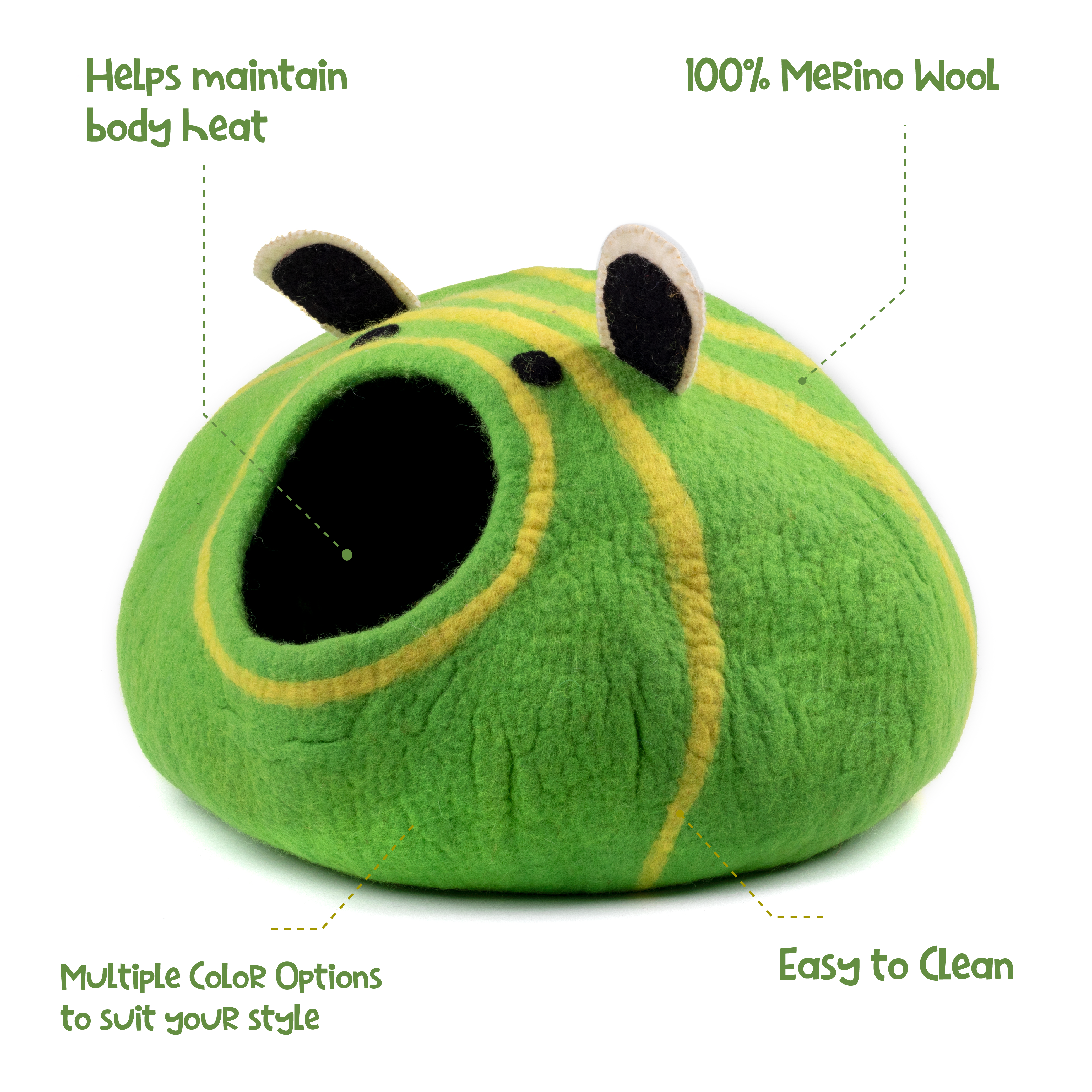 Felt Cat Cave Natural Felt Wool Cat Bed - SOLID COLORS: Heather Gray